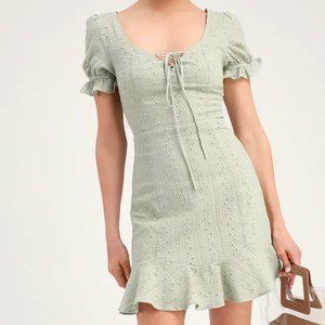 Lulu's Sage Green Eyelet Mini Dress